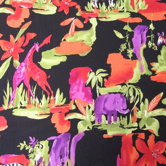 VTG Hi-Fashion Fabrics Safari Giraffe Zebra Elephant Neon Stretch Knit 72 x 66" - Picture 2 of 7